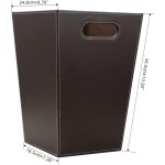 KINGFOM Classic Pu Leather Trash Can Wastebasket, Garbage Container Bin with Handles for Bathrooms, Powder Rooms, Kitchens, Home, Office and and High Class Hotel Square Brown