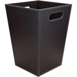 KINGFOM Classic Pu Leather Trash Can Wastebasket, Garbage Container Bin with Handles for Bathrooms, Powder Rooms, Kitchens, Home, Office and and High Class Hotel Square Brown