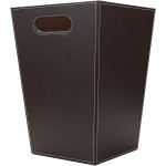 KINGFOM Classic Pu Leather Trash Can Wastebasket, Garbage Container Bin with Handles for Bathrooms, Powder Rooms, Kitchens, Home, Office and and High Class Hotel Square Brown