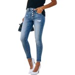 KUNMI Women's Ripped Skinny Slim Fit Jeans Frayed Distressed Stretchy Denim Pants