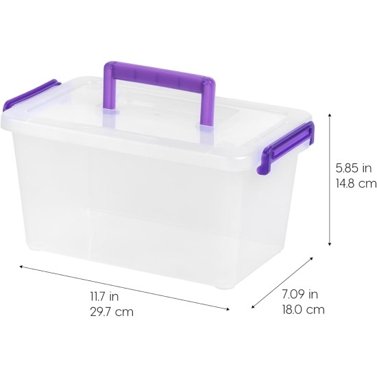 IRIS USA 5 Qt. Plastic Craft Storage Container Bins with Lids, 6 Pack, Small Art & Office Supply Organizer Tote, Sensory Bins & Boxes for Home & University, Stackable, Carry Handle, Clear