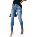 KUNMI Women's Ripped Skinny Slim Fit Jeans Frayed Distressed Stretchy Denim Pants