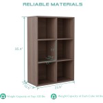 6-Cube Storage Shelf Bookcase - Wooden 3-Tier Floor Standing Open Bookshelf for Home and Office, Cuby Orgainzer, Walnut