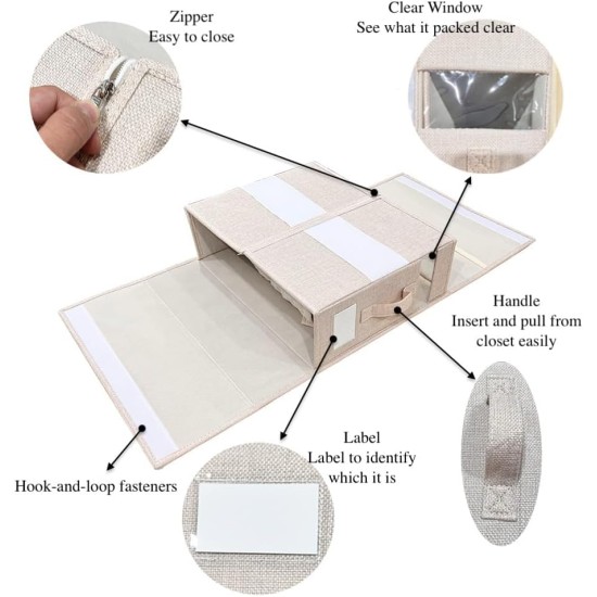 Linen Closet Organizers and Storage for Bedding Thin Blanket, Folding Sheet Storage Organizer with Visible Window (Beige)
