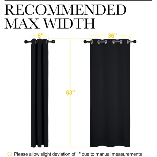NICETOWN Pitch Black Solid Thermal Insulated Grommet Blackout Curtains/Drapes for Bedroom Window (2 Panels, 42 inches Wide by 63 inches Long, Black)