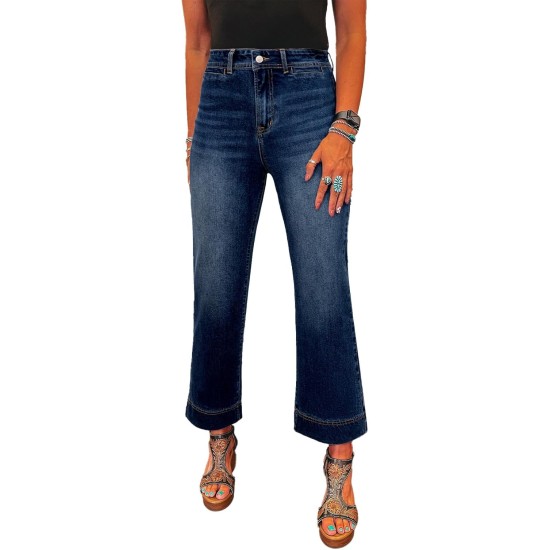 SHEWIN Women Wide Leg Jeans High Waisted Stretch Denim Pants Inseam 25-26 inch