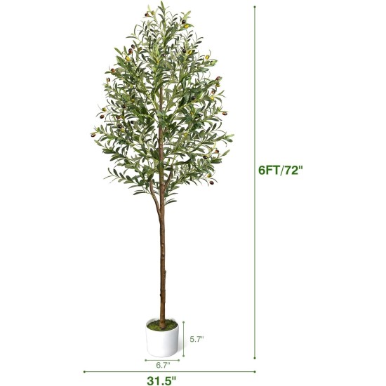 6FT Artificial Olive Tree - Indoor Tall Faux Olive Trees with Planter&Basket, Large Fake Olive Silk Tree Realistic Olive Plants with Branches and Fruits for Home Decor Office Living Room