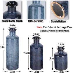 Blue Ceramic Vase Set - 3 Blue Small Vases, Farmhouse Country Flower Vase Home Decor, Living Room Decoration, Table Decoration, Fireplace Decor, and Entrance Decorations Centerpieces Blue Ceramic Vase Set - 3 Blue Small Vases, Farmhouse Country Flower Vase Home Decor, Living Room Decoration, Table Decoration, Fireplace Decor, and Entrance Decorations Centerpieces