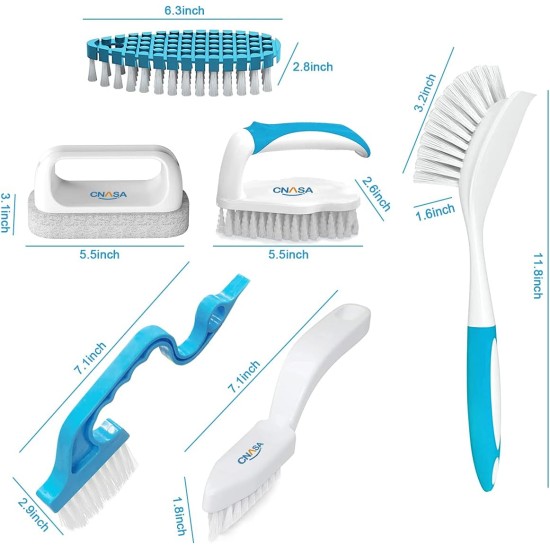 6 Pack Household Deep Cleaning Set - Kitchen, Bathroom & Floor Cleaning Brushes, Includes Scrub, Dish, Bottle, Grout, Crevice & Shoe Brushes