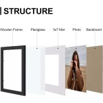 Vittanly 8x10 Picture Frames Set of 9, Shatter Resistant Plexiglass, Display 5x7 Pictures with Mat or 8x10 without Mat, Photo Frames for Wall or Tabletop, Engineered Wood, Black