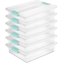 Sterilite 6-Pack Clip Box, Stackable Clear Plastic Bins with Latching Lids, Large - Writing, Arts or Crafts Supplies Storage Containers for Home, Office, Classroom and Workshop Organization