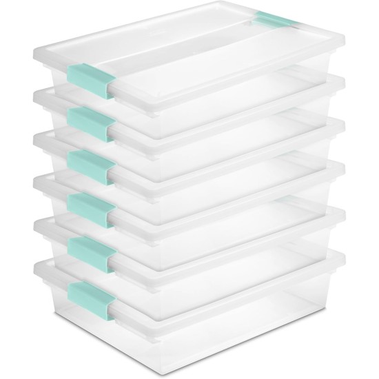 Sterilite 6-Pack Clip Box, Stackable Clear Plastic Bins with Latching Lids, Large - Writing, Arts or Crafts Supplies Storage Containers for Home, Office, Classroom and Workshop Organization