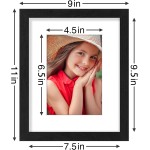 Vittanly 8x10 Picture Frames Set of 9, Shatter Resistant Plexiglass, Display 5x7 Pictures with Mat or 8x10 without Mat, Photo Frames for Wall or Tabletop, Engineered Wood, Black