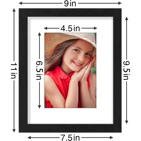 Vittanly 8x10 Picture Frames Set of 9, Shatter Resistant Plexiglass, Display 5x7 Pictures with Mat or 8x10 without Mat, Photo Frames for Wall or Tabletop, Engineered Wood, Black