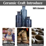 Blue Ceramic Vase Set - 3 Blue Small Vases, Farmhouse Country Flower Vase Home Decor, Living Room Decoration, Table Decoration, Fireplace Decor, and Entrance Decorations Centerpieces