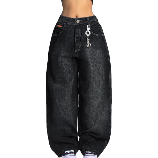 EMMIOL Women Boyfriends Hip Hop 90s Vintage Baggy Jeans Loose Denim Pants Mid-Low Waist Jeans