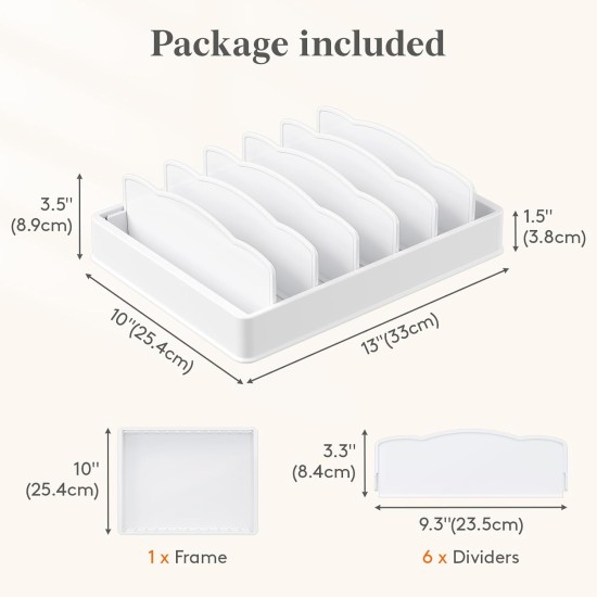 Lifewit Kitchen Cabinet Organizer for Food Contanier Lid, Lid Holder with 6 Adjustable Dividers & 7 Sections for Pantry Organizers and Storage, Home Drawer Organization, Large, 13" x 10"