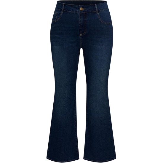 Hanna Nikole Women's Plus Size Wide Flared Jeans High Waisted Stretchy Bell Bottom Denim Jeans (Standard and Plus)
