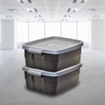 Rubbermaid 6-Pack Totes for Storage with Lids, Heavy Duty Plastic Storage Bins with Lids, Black Gray, 10 GAL - Stackable for Garage, Attic, Camping (10 GAL - 6 Pack Solid Black and Grey)