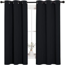 NICETOWN Pitch Black Solid Thermal Insulated Grommet Blackout Curtains/Drapes for Bedroom Window (2 Panels, 42 inches Wide by 63 inches Long, Black)