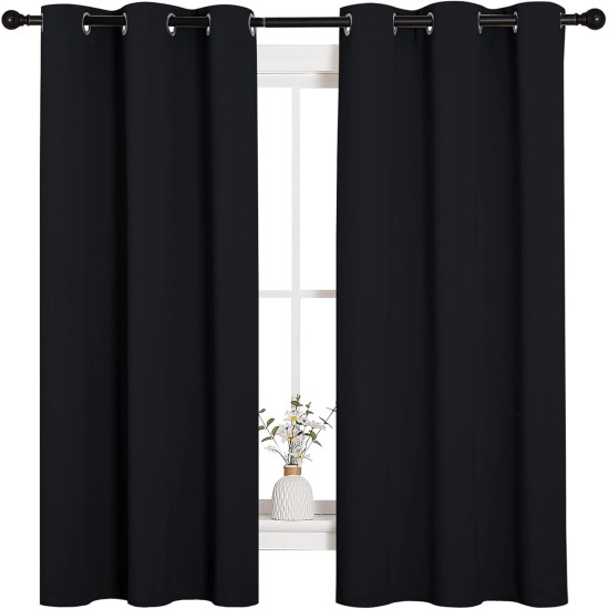 NICETOWN Pitch Black Solid Thermal Insulated Grommet Blackout Curtains/Drapes for Bedroom Window (2 Panels, 42 inches Wide by 63 inches Long, Black)