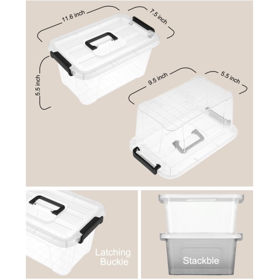 NUMIFUN Plastic Storage Bins with Lids 6 Pack Storage Organizer, 7 Quart Stackable Storage Bins with Buckle-Up Latches and Handle Storage totes easy for Home Office Pantry Organization, Clear Lids
