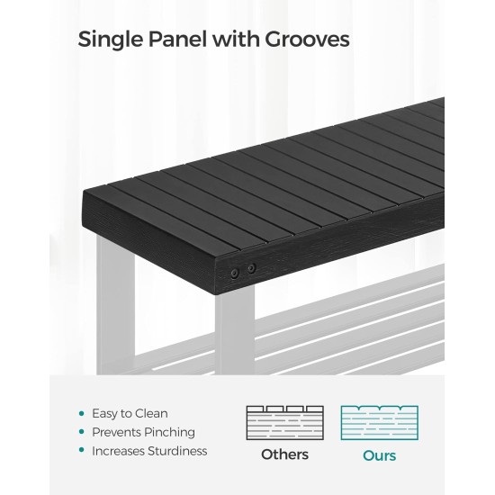 SONGMICS Shoe Rack Bench, 3-Tier Bamboo Shoe Storage Organizer, Entryway Bench, Holds Up to 286 lb, 11.3 x 27.6 x 17.8 Inches, for Entryway Bathroom Bedroom, Ink Black ULBS04H