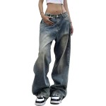 EMMIOL Women Wide Leg Jeans Mid-Low Waist Baggy Jeans Loose Boyfriends Jeans Y2K 90s Denim Pants