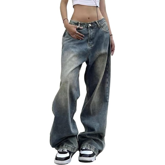 EMMIOL Women Wide Leg Jeans Mid-Low Waist Baggy Jeans Loose Boyfriends Jeans Y2K 90s Denim Pants