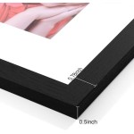 Vittanly 8x10 Picture Frames Set of 9, Shatter Resistant Plexiglass, Display 5x7 Pictures with Mat or 8x10 without Mat, Photo Frames for Wall or Tabletop, Engineered Wood, Black