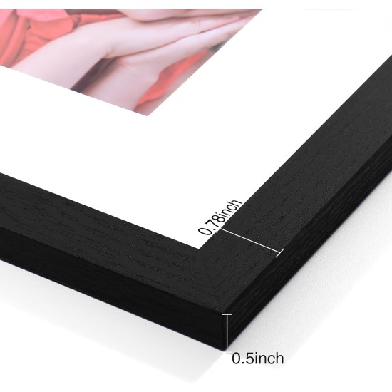 Vittanly 8x10 Picture Frames Set of 9, Shatter Resistant Plexiglass, Display 5x7 Pictures with Mat or 8x10 without Mat, Photo Frames for Wall or Tabletop, Engineered Wood, Black