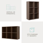 6-Cube Storage Shelf Bookcase - Wooden 3-Tier Floor Standing Open Bookshelf for Home and Office, Cuby Orgainzer, Walnut