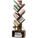 Yoobure Tree Bookshelf - 6 Shelf Retro Floor Standing Bookcase, Tall Wood Book Storage Rack for CDs/Movies/Books, Utility Book Organizer Shelves for Bedroom, Living Room, Home Office, Rustic Brown