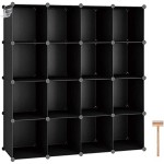 C&AHOME Cube Storage Organizer, 16-Cube Shelves Units, Plastic Storage Cubes, DIY Closet Organizer, Modular Closet Storage Shelves Ideal for Home, Bedroom, 48.4" L × 12.4" W × 48.4" H Black SUM3016H