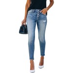 KUNMI Women's Ripped Skinny Slim Fit Jeans Frayed Distressed Stretchy Denim Pants