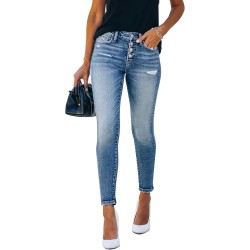 KUNMI Women's Ripped Skinny Slim Fit Jeans Frayed Distressed Stretchy Denim Pants