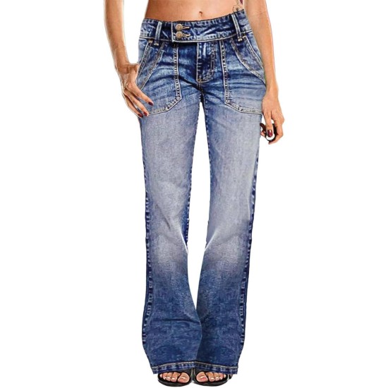 Flamingals Wide Leg Jeans for Women Low Rise Baggy Stretchy Straight Leg Bootcut Denim Pants