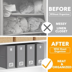 SpaceAid 4 Pack Bed Sheet Organizers and Storage, Foldable Organizer for Linen Closet, Sheets Set Folder Keeper with Window XL (Queen & King Size) Organizing Bedding Container, Gray 91ZDSN-SL01-G4