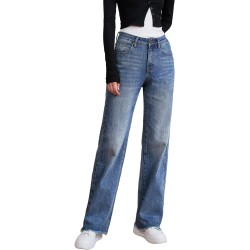 Womens High Waisted Jeans Stretchy Straight Leg Loose Fit Tummy Control Raw Hem Denim Pants Trendy 2025 Fashion