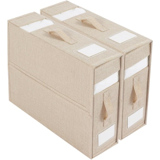 Linen Closet Organizers and Storage for Bedding Thin Blanket, Folding Sheet Storage Organizer with Visible Window (Beige)