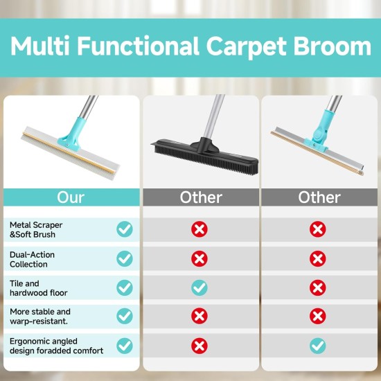 Carpet Rake for Pet Hair Removal Tool, Reusable Pet Hair Remover Broom, Dog&Cat Hair Remover Scraper Rake with 54” Adjustable Long Handle, 3 Pcs Carpet Brush Rake for Rugs, Mats, Couch, Furniture Carpet Rake for Pet Hair Removal Tool, Reusable Pet Hair Remover Broom, Dog&Cat Hair Remover Scraper Rake with 54” Adjustable Long Handle, 3 Pcs Carpet Brush Rake for Rugs, Mats, Couch, Furniture