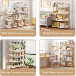5-Tier Wooden Open Bookcase - Modern Display Bookshelf with Top Edge and Solid Wood Frame for Home and Office, Storage Cabinet, Warm White