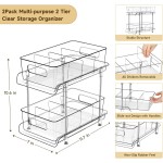 HIHEGD 2-Tier Bathroom Organizer with Dividers, Clear Under Sink and Pull-Out Cabinet Organizer for Kitchen and Pantry Storage