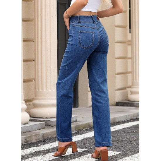 Sidefeel Women's Jeans High Waisted Straight Leg Stretchy Jeans Trendy Loose Wide Leg Zimbaplatinum Denim Pants with Pockets
