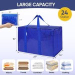 TICONN 6 Pack Extra Large Moving Bags Heavy Duty with Zippers & Carrying Handles, Durable Storage Bags Moving Boxes for Closet Organizers and Storage (6 Pack, Blue)