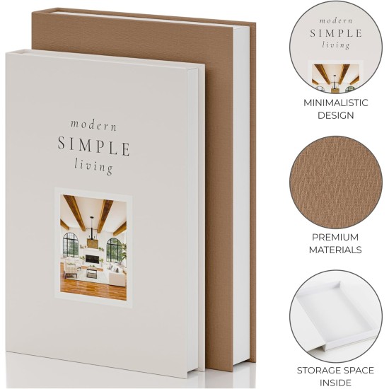 Beautiful Decorative Books - Set of 2 Boxes Enhance Your Coffee Table, Bookshelf or Mantel Shelf Decor - Aesthetic Fake/Faux Books for Modern Home Decoration, Photo Storage and as a Keepsake Box