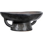 Creative Co-Op Stoneware Bowl with Handle and Base, Black Reactive Glaze