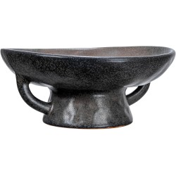Creative Co-Op Stoneware Bowl with Handle and Base, Black Reactive Glaze