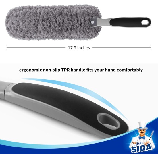 MR.SIGA Lint Free Microfiber Duster, Washable Duster for Household Cleaning Gray