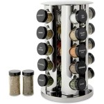 Kamenstein 20 Jar Revolving Countertop Spice Rack with Spices Included, FREE Spice Refills for 5 Years, Polished Stainless Steel with Black Caps, 30020